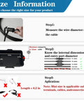 Diagram showing steps to measure wire diameter and box dimensions for Mini Outdoor Electrical Box IP54 Waterproof Extension Cord Cover