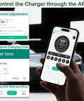 Hand holding smartphone app for Beast Level 2 EV Charger J1772 48 Amp Hardwired Home Charging Station Up To 11500 W With 25 Ft Cable 9X