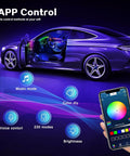 Car interior illuminated by Acrylic Interior Car LED Strip Lights Kit RGB 6 In 1 With Wireless App Control, vibrant colors displayed
