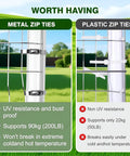 Comparison of stainless steel zip ties vs. plastic zip ties showing UV resistance for fence. Stainless Steel Zip Tie Gun Kit With 100 Beefy Heavy Duty 11.8 Inch Metal Zip Ties Self Locking UV Resistant And Corrosion Resistant For Fence Exhaust Pipe Chicken Coop Farm Use
