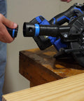 Quick Click 16 Foot Commercial Vacuum Hose With Expanded Multi Brand Power Tool Adapter Set in use with a power tool