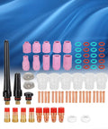 Ultimate 71 Piece TIG Welding Accessory Kit With Ceramic Nozzles Glass Cups And Gas Lenses Perfect For WP-17 WP-18 WP-26 Torch Upkeep, featuring nozzles and connectors.
