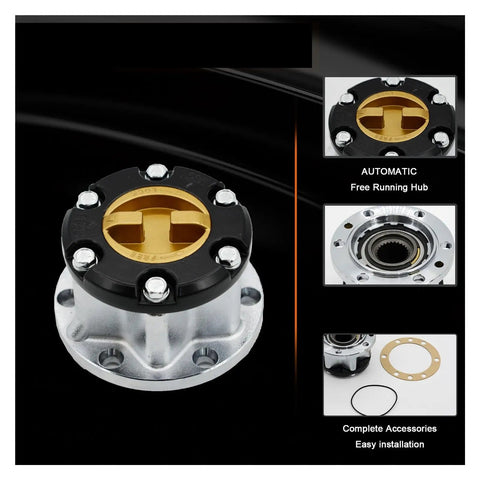 Heavy Duty Mechanical Locking Hubs Delivering Slick Free Wheel Action And 26 Spline Bolt Up For Suzuki Samurai Jimny Vitara Sierra Aluminum Castings 4381060A00 featured from top angle with gold and black components.