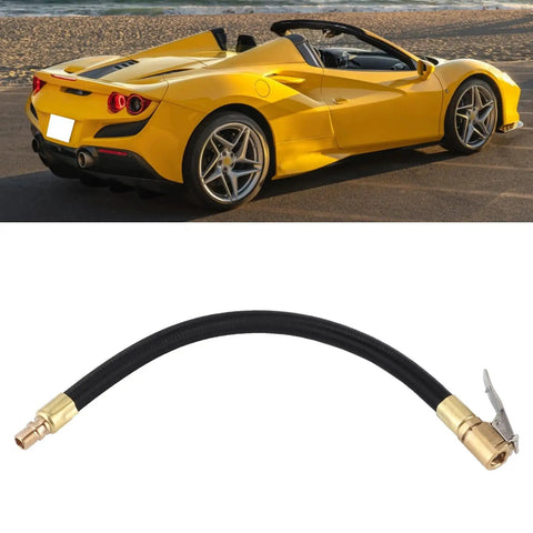 Heavy Duty Rubber Tire Inflator Hose Rated To 300 Psi with brass connector for effective tire inflation at the beach.