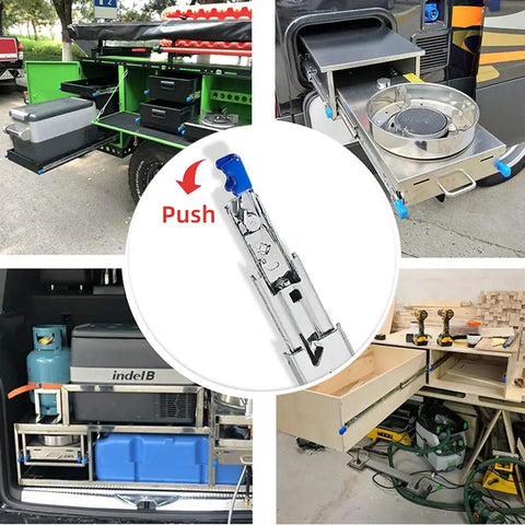 Heavy Duty Full Extension Ball Bearing Drawer Slides Cold Rolled Steel Side Mount Cabinet Runners with BBQ setup and storage.