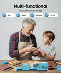 Get That 96W Mini Lathe Machine For Sweet Woodworking Wins with grandfather teaching woodcraft to child.
