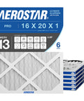 Heavy Duty 16x20x1 Air Filter MERV 13 6 Pack Actual Size 15.50 x 19.50 x 0.75 For Allergies Dust Pet Dander Smoke HVAC Furnace Made in USA Durable Frame