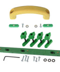 Premium Zero Play Table Saw Sled Kit Featuring Adjustable Miter Bar And Ergonomic MatchFit Handle For Flawless Crosscuts, components laid out including screws and hardware.