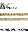 Gold 525 X Ring Motorcycle Chain With 110 Links Including Master Link And Chain Breaker Set Built For Heavy Duty High Speed Riding