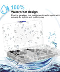 340 Piece Push On Locking Washers Kit With Black Tooth Washers, waterproof container with droplets and water splash.