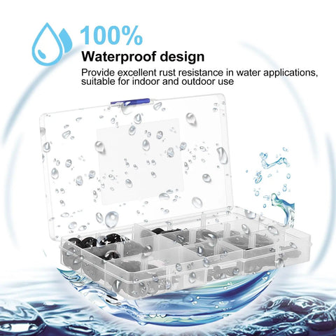 340-Piece Internal Tooth Lock Washers Assortment Kit With Push-On Clips waterproof case with water droplets design