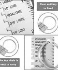 Double Sided Wire Metal Sheet Thickness Gauge Tool Set with clear readings, keychain, and engraved size inspection scales.