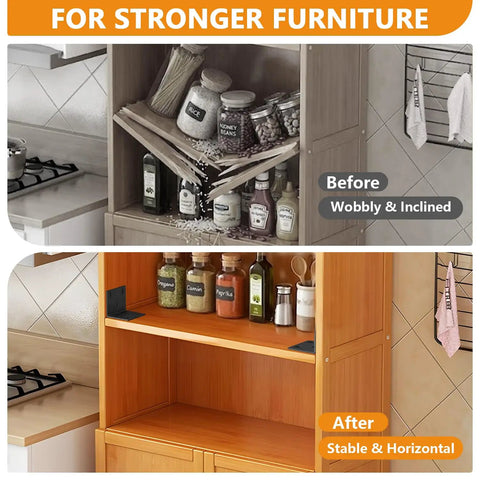Rock Solid Built Tough Heavy Duty Black Stainless Steel L Brackets 4 Pack Wall Mount Shelf Supports for stable kitchen shelves.