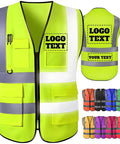 Heavy-Duty Hi-Vis Safety Vest With Pockets And Zipper, Custom Reflective Workwear For Tradesmen And Job Sites with pockets and zipper.