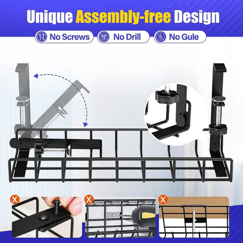Under Desk Cable Management Tray With Clamp No Drill No Screws No Tools Needed No Damage To Desk Easy Install Wire Organizer