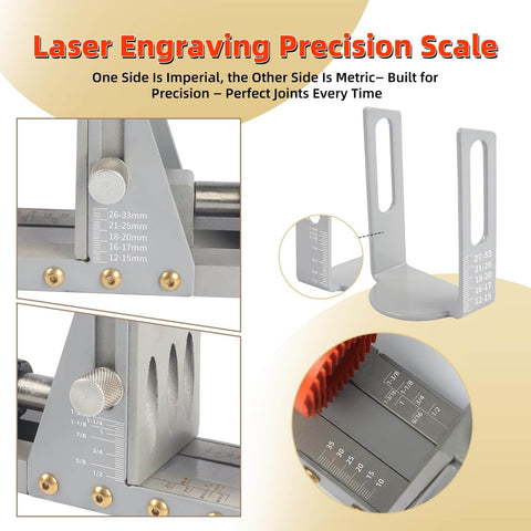 Pocket Hole Jig Kit Upgraded With Single Side Operation showing precision scale, 15 degree drilling angles, and metal design
