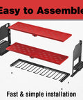 Exploded view of Heavy Duty Cordless Drill And Battery Organizer Wall Mount With Built In Charging Station Red Metal Tool Rack For Garage