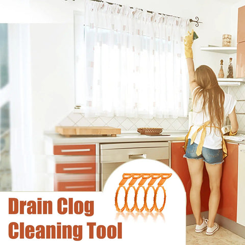 Image of a 5 Pack 25 Inch Drain Clog Remover Snakes Hair Blockage Buster next to a woman cleaning in a kitchen.