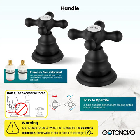 Dual cross handles for 8 Inch Widespread Matte Black Bathroom Faucet With 3 Hole Deck Mount, Hot And Cold Label