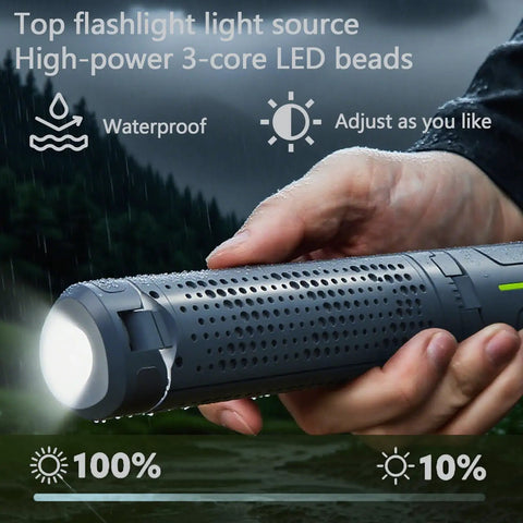Person holding Rechargeable 8000mAh Camping And Work Light With 3 Adjustable Heads 3000 Lumen Cordless LED Light On Telescopic Tripod