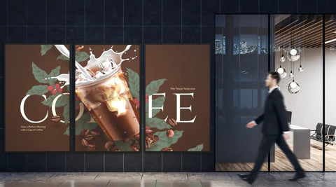 Premium 55 Inch Interactive Smart Display For Modern Workspaces Featuring Smooth 4K Touchscreen Interface And Seamless Remote Collaboration That Makes Productivity Hit Different Every Single Time with coffee-themed visuals.