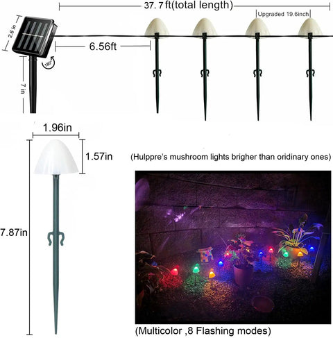 Mushroom Solar String Lights 20-Pack, 37.7ft Fairy Color Changing Outdoor Pathway Lights With 8 Modes, garden setup.