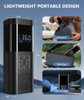 Portable Tire Inflator Air Compressor 150 PSI Cordless On The Go With Digital Pressure Gauge Auto Shut Off Type C Charging LED Light size 3.1x7 inches