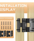 Installation display of Six Pack Five Knuckle Door Hinges For Three Quarter Inch Thick Doors, showing black hinges and screws.