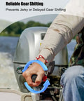 Person using 12 Foot Throttle And Shift Remote Control Cable Replacement For Johnson Evinrude OMC BRP E Tec Ficht Motors 1979 To Present Easy Install With Precise Smooth Throttle And Shifting Performance on outboard motor.