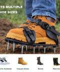 Lawn Aeration Shoes With 2 Inch Stainless Steel Spikes Adjustable Straps Tool Free Setup Grass Aerator Sandals on boot