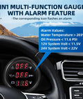 3-in-1 marine gauge kit with alarm feature displaying water temp, oil pressure, and system voltage in car dashboard
