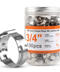 130 Piece Stainless Steel Single Ear Hose Clamps Pack For Three Quarter Inch PEX Tubing Fittings And Pipe Connections Ideal For DIY
