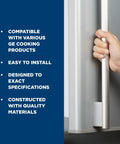Hand holding durable chrome finish handle on GE fridge, Refrigerator Door Handle Replacement for GE Models Built To Last OEM Quality