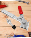 Two Piece Welding Toggle Clamps With Rubber Tips on wooden surface with hex bolt visible