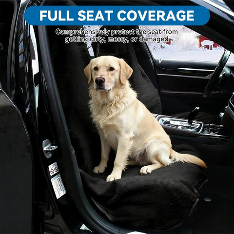 Waterproof Towel Car Seat Cover Sweat-Wicking Front Seat Protector with dog sitting, showing non-slip design in vehicle