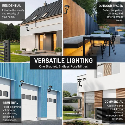 90 Degree Adjustable Wall Mount L Shape Bracket for Two And Three Eighths Inch Slip Fit LED Lights on residential and commercial buildings