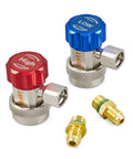 R134a Quick Coupler Adapters 2 Pack High Low Pressure Connectors for Auto AC Service, Adjustable Quick Couplers for Cars, Trucks, and SUVs, Durable Build, Leak Free Seal, Fits Most Systems, Easy Install; red and blue adapters with brass fittings