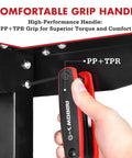 Close-up of Folding 17 Piece Allen Wrench Set with SAE and Metric Hex Keys, Cr-V Steel, red PP+TPR grip handle in use