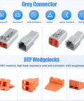 Grey DTP 2 Pin Waterproof Automotive Connectors Kit, 6 Sets With Size 12 Solid Contacts, 14-12 AWG Wire, features weatherproof plugs