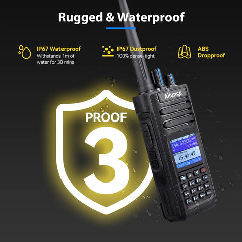 Beefed Up Dual Band DMR Analog Walkie Talkie IP67 Waterproof With 3200mAh USB C Battery, Group Call And SOS Alerts, rugged design