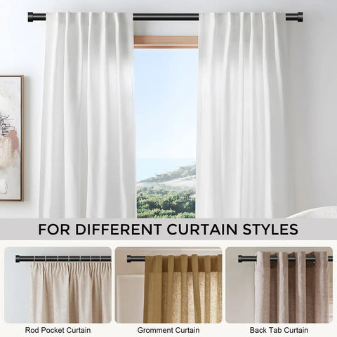 Heavy Duty 1 Inch Curtain Rod Set Adjustable From 36 To 88 Inches Black End Cap Drapery Rod With Modern Design Supports Up To 30 Pounds Shown With Curtains