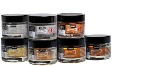 Pebeo gilding wax set of 7 jars in metallic gold, silver, and copper tones