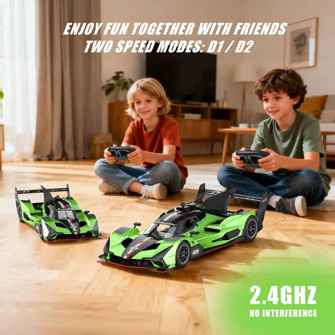 Children playing with Lamborghini SC63 1 14 Scale Officially Licensed Remote Control Car With Realistic Supercar Vibe Dual Speed Modes
