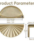 Product dimensions for Six Pack Brushed Gold Half Moon Cabinet Pulls 2.5 Inch Center Spacing for cabinets and dressers.