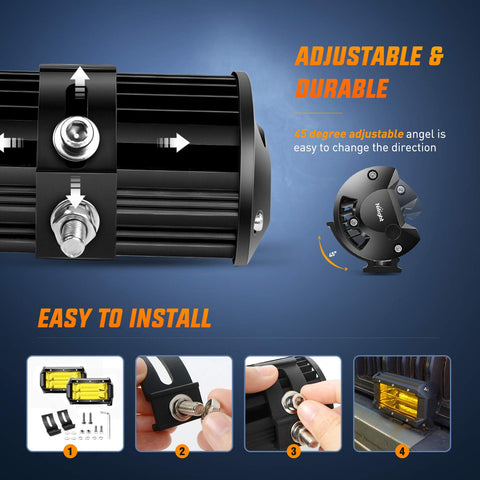 Installation guide for Amber 2-Pack 5-Inch Dual-Row LED Flood Lights 72W 10800 Lumens Off Road Driving Fog Light Bar