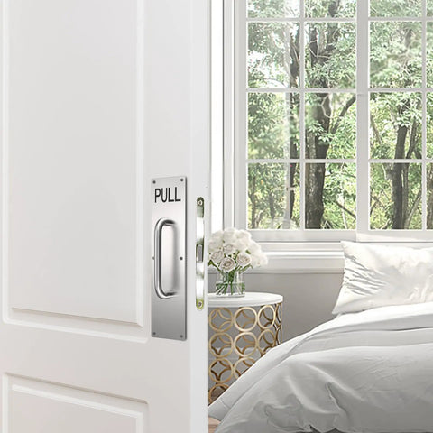16 Inch Stainless Steel Door Handle Pull And Push Plate Kit With Screws Heavy Duty Gate Handle Bar For Home Office Warehouse Public Fits Wooden Or Composite Doors Brushed Silver on white door