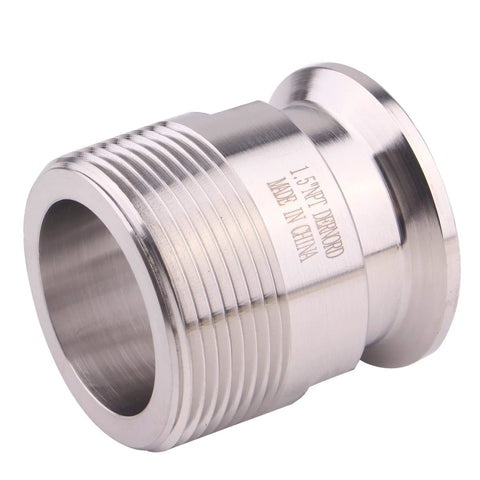 Stainless steel 1.5-inch tri-clamp to MNPT sanitary pipe fitting adapter
