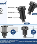 Visualization showing Garbage Disposal Air Switch Kit Dual Outlet Design, with brass cover and options for long or short installation.