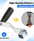 Net Post Tension Adjuster Handle For Tennis Courts Quick Install Iron Post Clamp shown with rust comparison graphic