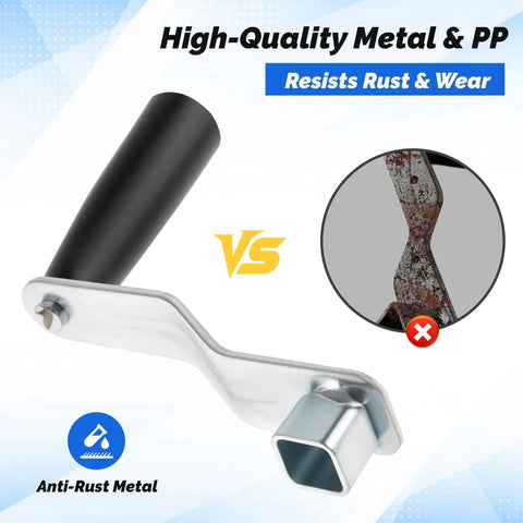 Net Post Tension Adjuster Handle For Tennis Courts Quick Install Iron Post Clamp shown with rust comparison graphic